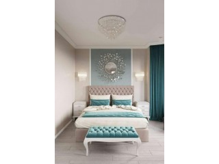 Qulted Double Bed with Side Tables And Settie