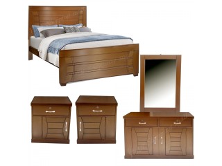 Wooden Sheet Double Bed with Side Table High & Dressing Table