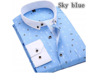 Men Fashion Cotton Shirts Long Sleeve Turn-down Collar Business