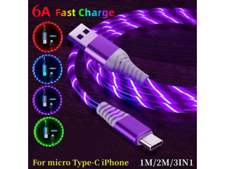 Glowing Light LED 3in1 Data USB Cable for iPhone Fast Charger