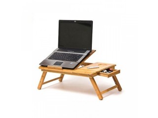 Wooden Portable Foldable Laptop Table Cooling Fan With Drawer